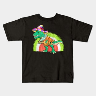 Cinco De Mayo Dinosaur Playing Guitar Kids T-Shirt